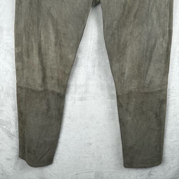 The Row Pants Womens 10 Green 100% Lambskin Suede Straight Pockets High Rise - Picture 4 of 15